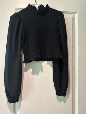 Black Ruffled Long-Sleeve Top